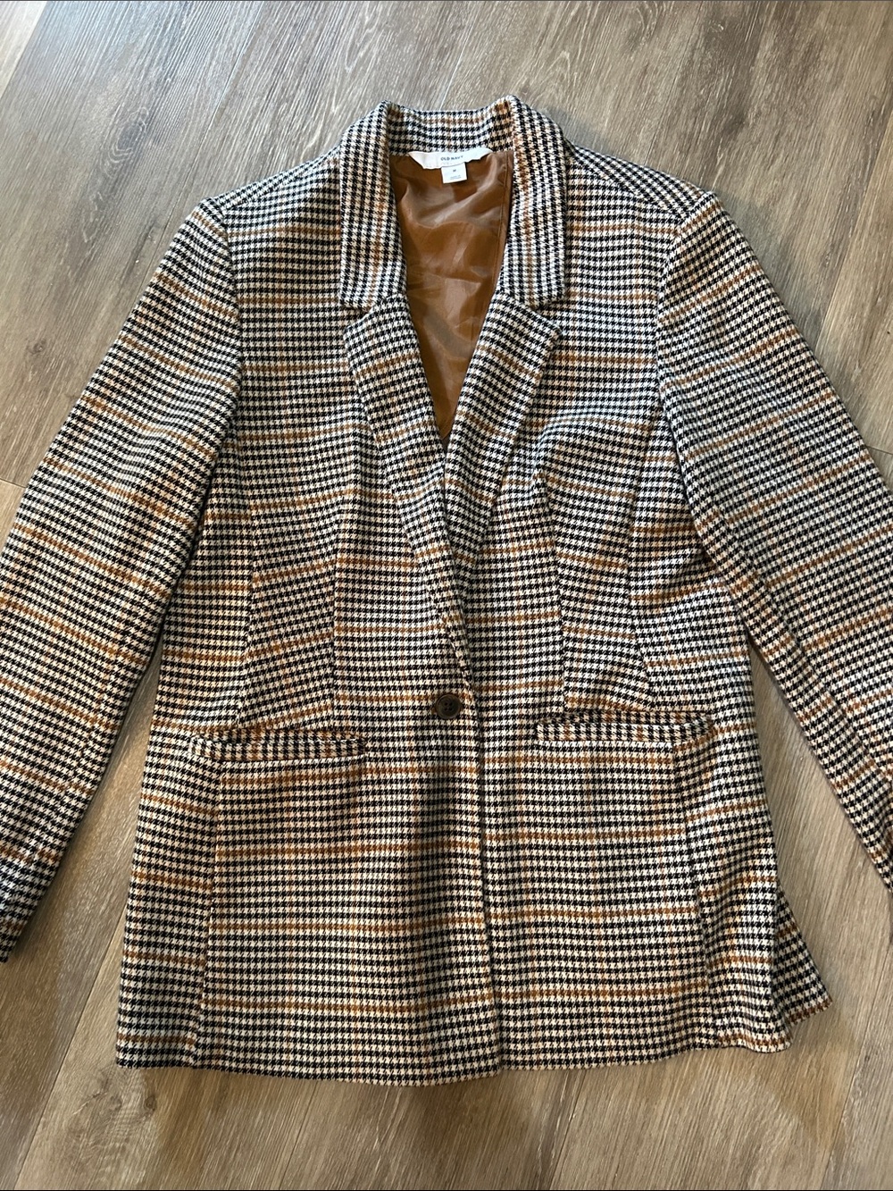 Old Navy Houndstooth Single-Button Blazer in Brown and Black